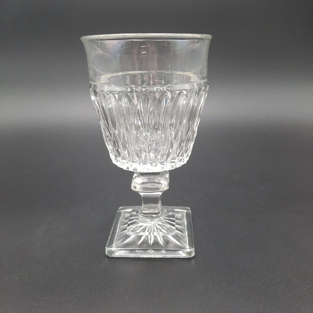 Vintage‎ Clear Pressed Glass Goblet With Diamond Pattern & Square Base